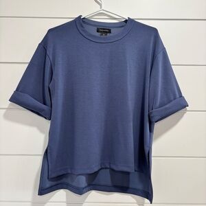 NWT Club Monaco blue Side Slit rolled cuff short sleeve crew neck top size small